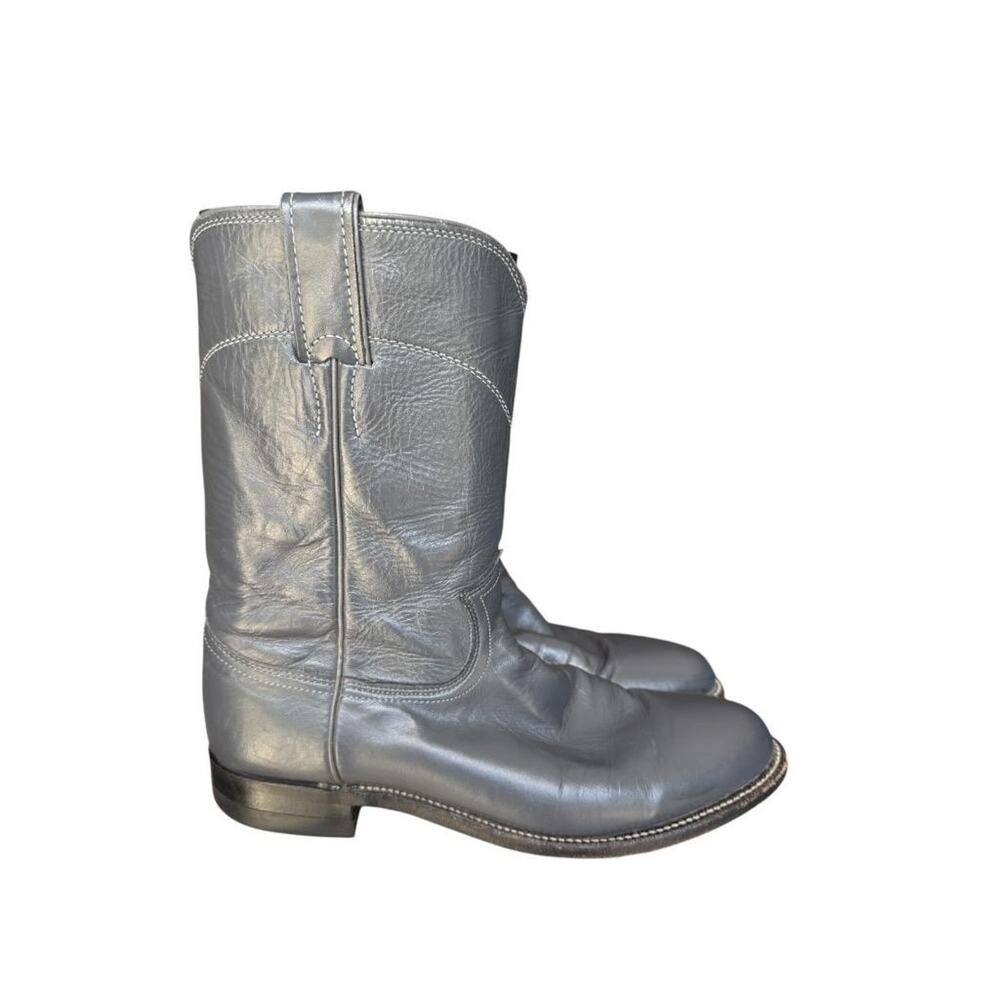 Justin Vintage 90s Gray Leather Roper Cowboy Boot Women size 9 B